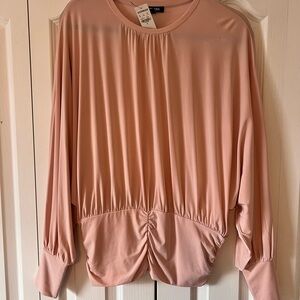 Express Rose Blush Dolman Sleeve Ruched Hem Top